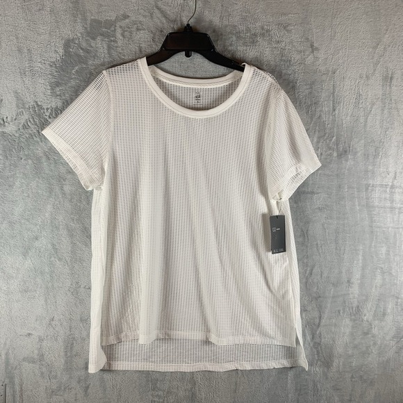 ID Ideology Women's XL Top Mesh T-Shirt‎ White Short Sleeve Crew Neck NWT - Picture 1 of 9